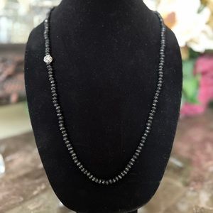 Aeropostale 35 in Faceted Black Bead Single Strand Necklace w/ Crystal Accent